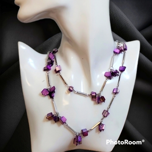 PURPLE Shell Liquid Chain Station Necklace - Picture 1 of 5